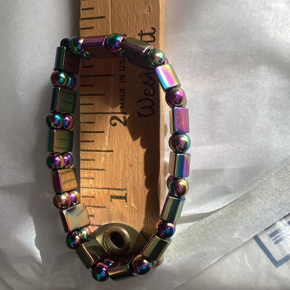 New! Unisex Double Rainbow Magnetic Hematite Bracelet